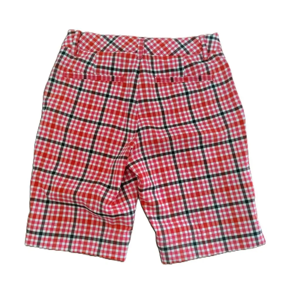 Puma Plaid Golf Shorts Womens Sz 2 Bermuda Red White Stretch Performance Casual